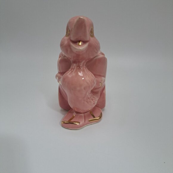 40s-50s American Pottery Pink Duck Wagon Planter Gold Gilt Ceramic BB Stamp - Picture 7 of 13